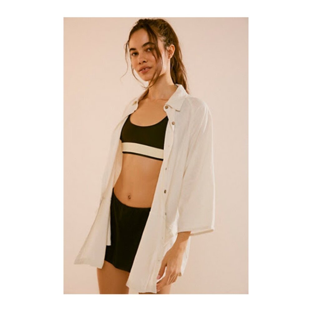 NWT Free People Take Me With You White Linen Button-up | Oversized button up | M